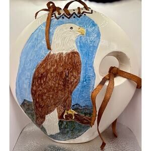 Vintage Native American Eagle Pottery Vase Water Jug 10.5" x 9.75"